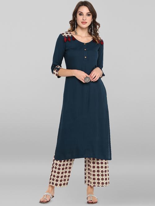 solid kurta palazzo set - 16824461 - Very Small Image - 1