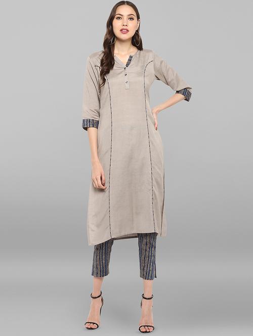 solid princess line kurta pant set - 16824465 - Very Small Image - 1