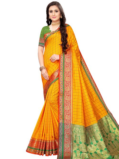 checkered kanjivaram saree with blouse - 16824788 - Very Small Image - 1