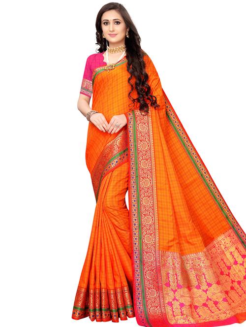checkered kanjivaram saree with blouse - 16824791 - Very Small Image - 1