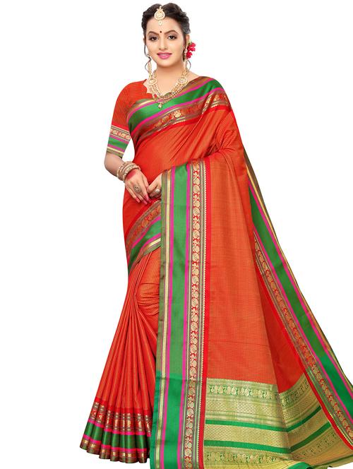 checkered kanjivaram saree with blouse - 16824792 - Very Small Image - 1