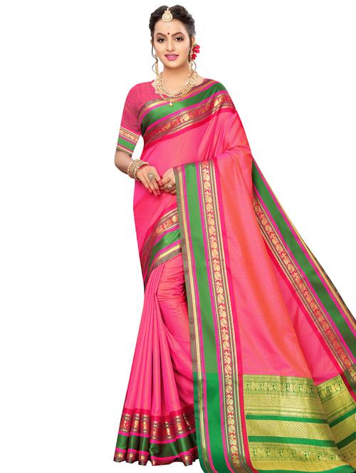 checkered kanjivaram saree with blouse - 16824793 - Very Small Image - 1