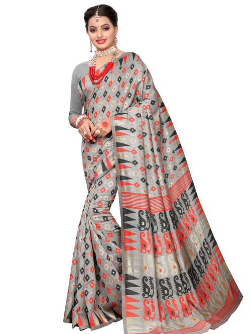 printed jamdani saree with blouse - 16824794 - Very Small Image - 1