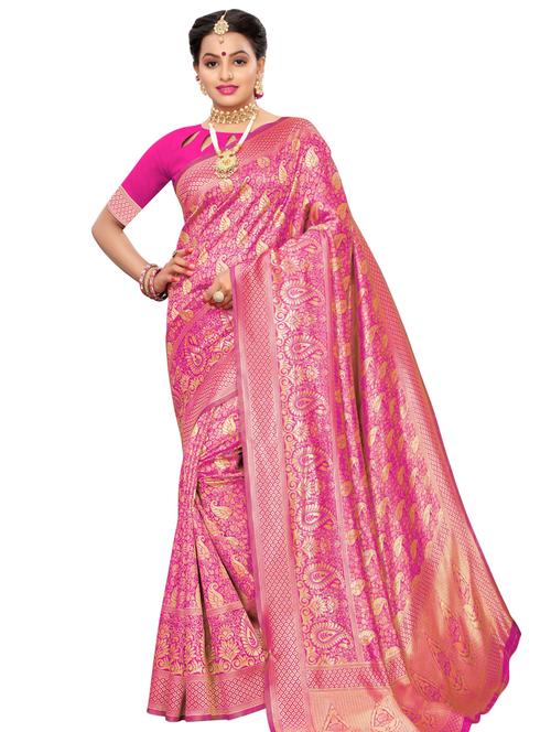 paisley banarasi saree with blouse - 16824800 - Very Small Image - 1