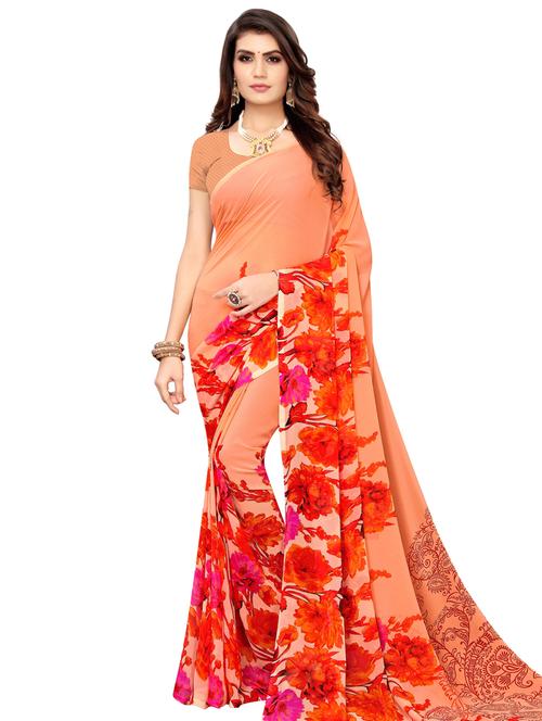 floral printed saree with blouse - 16824806 - Very Small Image - 1