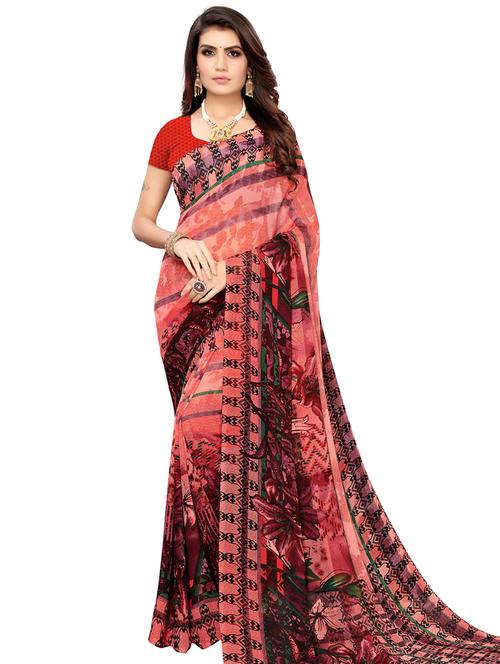 floral printed saree with blouse - 16824809 - Very Small Image - 1
