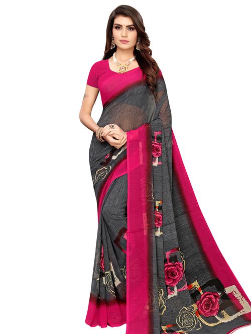 floral printed saree with blouse - 16824810 - Very Small Image - 1
