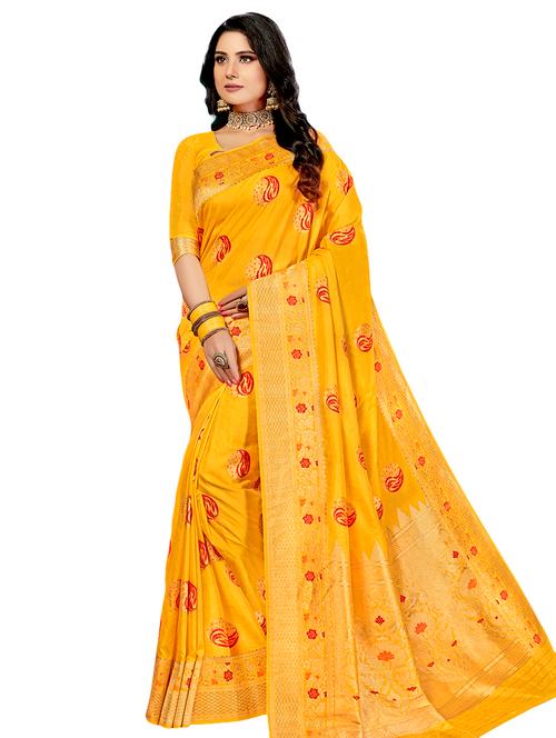 self design woven saree with blouse - 16825061 - Very Small Image - 1