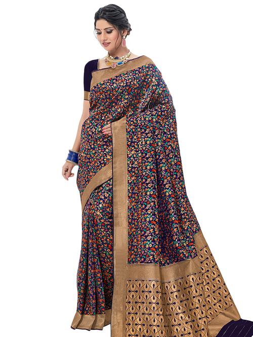 self design woven saree with blouse - 16825078 - Very Small Image - 1