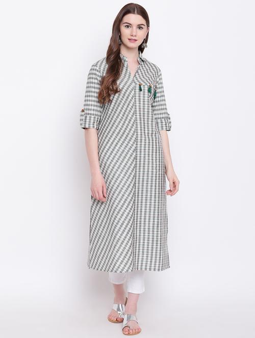 checkered a-line kurta - 16825304 - Very Small Image - 1