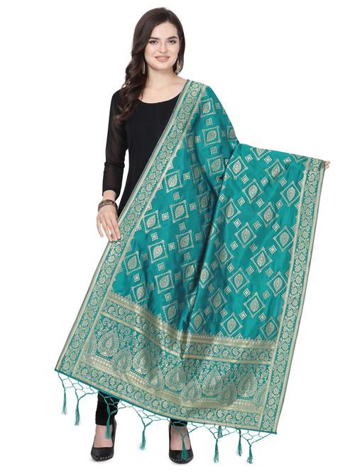 turquoise poly silk dupatta - 16825815 - Very Small Image - 1