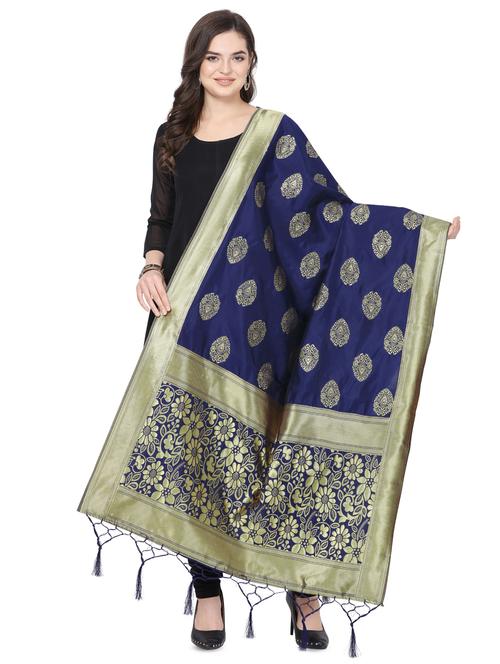 navy blue banarasi dupatta - 16825819 - Very Small Image - 1
