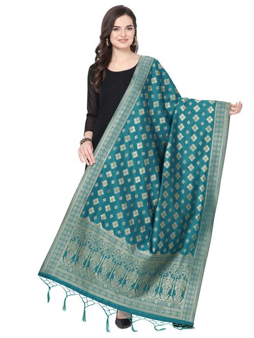turquoise poly silk dupatta - 16825826 - Very Small Image - 1
