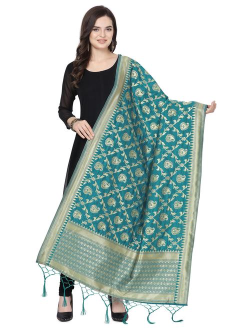 turquoise poly silk dupatta - 16825830 - Very Small Image - 1