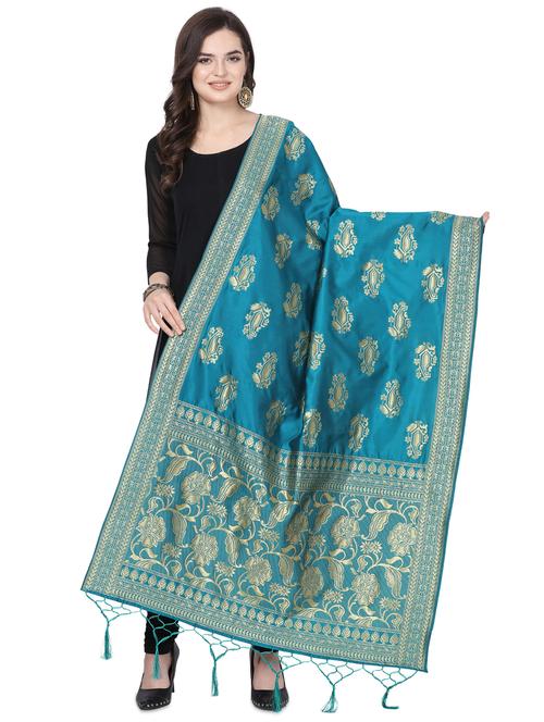 turquoise poly silk dupatta - 16825879 - Very Small Image - 1