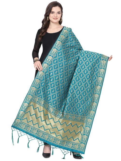 turquoise poly silk dupatta - 16825885 - Very Small Image - 1