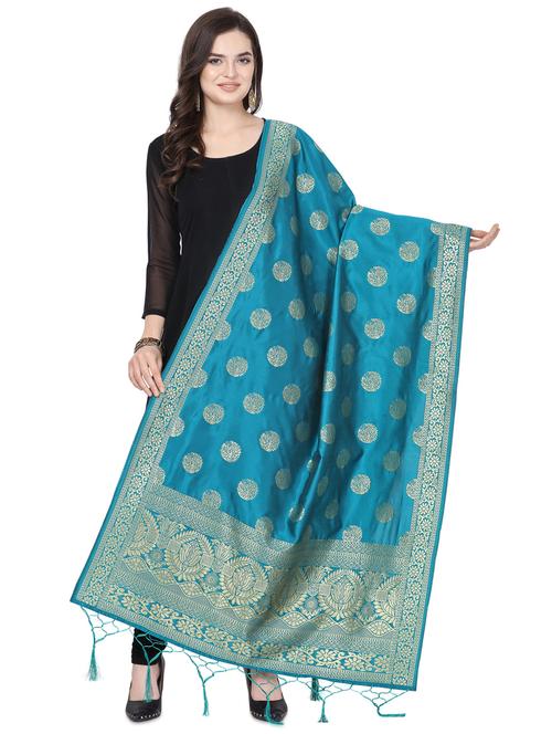 turquoise poly silk dupatta - 16825889 - Very Small Image - 1