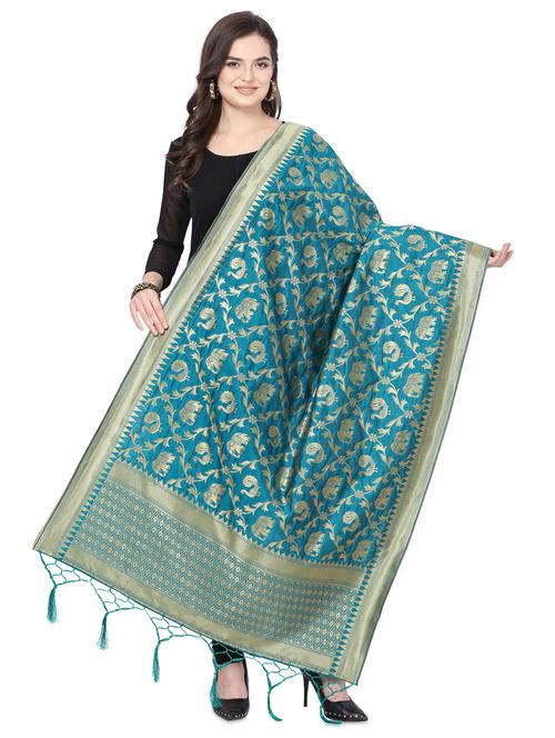 turquoise poly silk dupatta - 16825895 - Very Small Image - 1