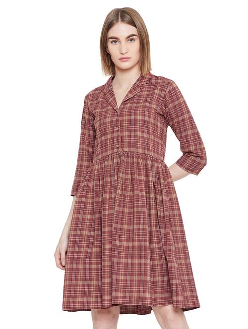 gathered detail checkered a-line dress - 16826093 - Very Small Image - 1