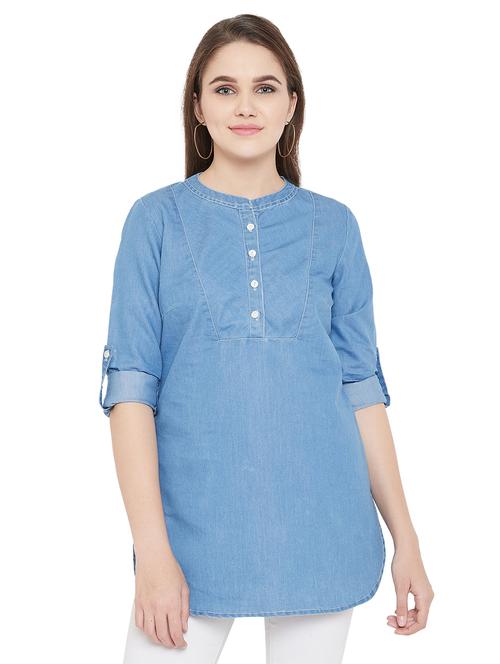 mandarin neck denim tunic - 16826110 - Very Small Image - 1
