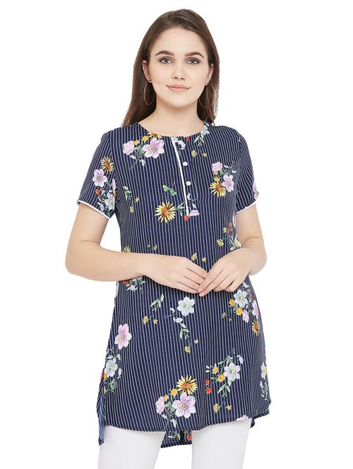 round neck striped high-low tunic - 16826116 - Very Small Image - 1