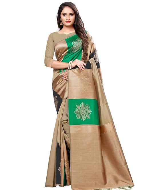 color block woven saree with blouse - 16826468 - Very Small Image - 1