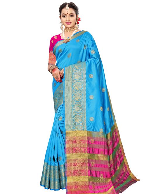 self design kanjivaram saree with blouse - 16827259 - Very Small Image - 1