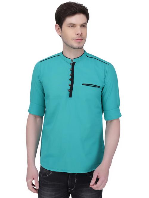 green linen solid short kurta - 16827341 - Very Small Image - 1