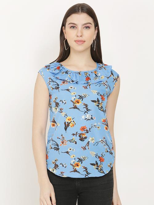 frill detail floral top - 16827495 - Very Small Image - 1