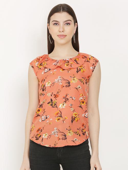 frill detail floral top - 16827496 - Very Small Image - 1