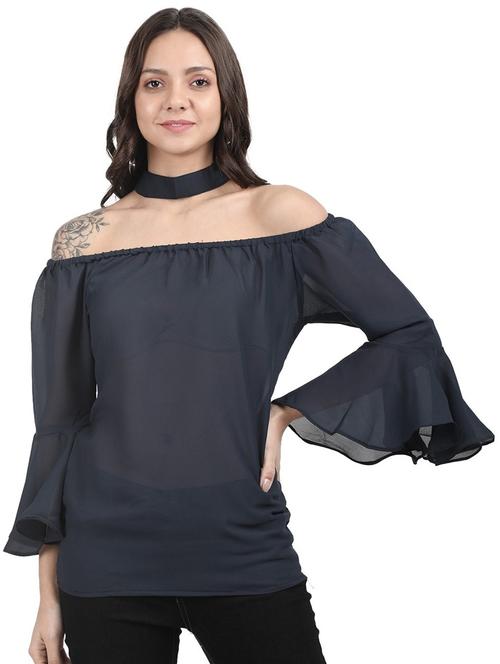 choker neck bell sleeved top - 16827539 - Very Small Image - 1