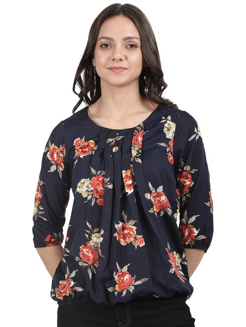 pleat detail floral blouson top - 16827543 - Very Small Image - 1