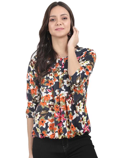 pleat detail floral blouson top - 16827545 - Very Small Image - 1