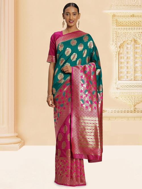 self design banarasi saree with blouse - 16827704 - Very Small Image - 1