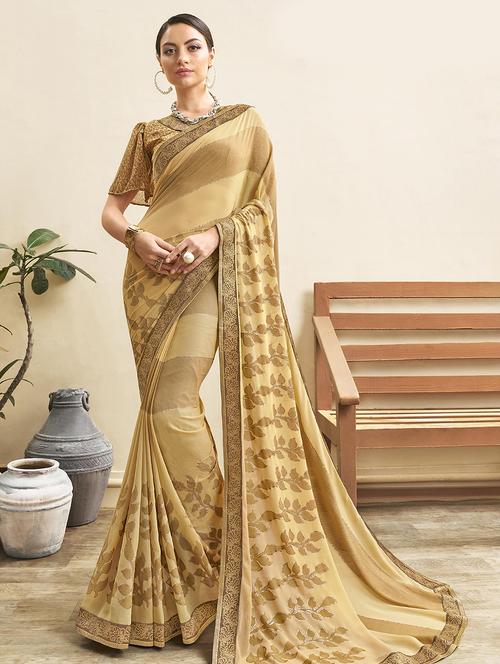 lace detailed printed saree with blouse - 16828108 - Very Small Image - 1