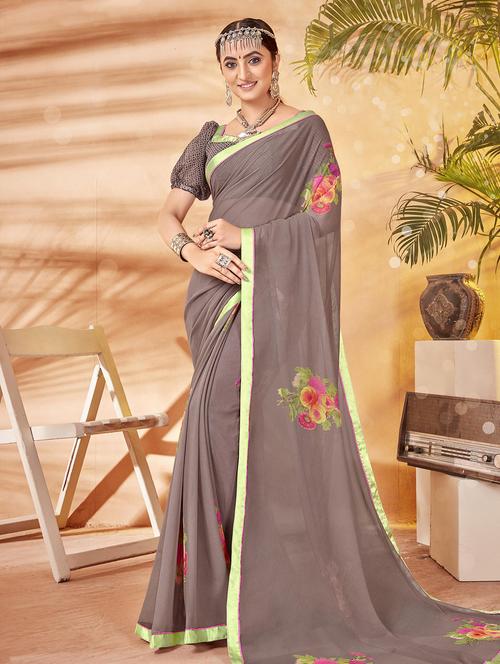 floral printed saree with blouse - 16828122 - Very Small Image - 1