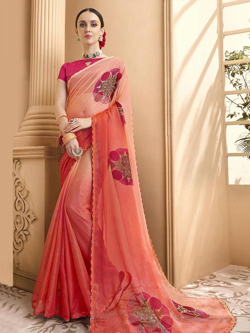 floral printed saree with blouse - 16828171 - Very Small Image - 1