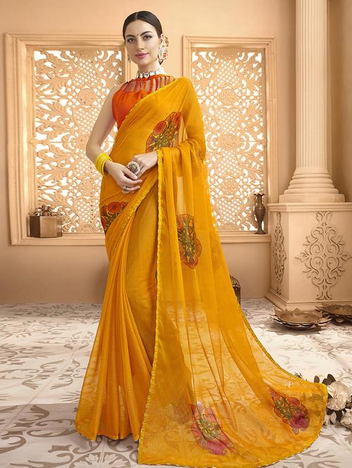floral printed saree with blouse - 16828173 - Very Small Image - 1