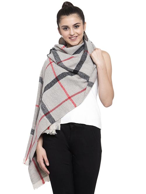 fringed hem checkered polyester stole - 16828567 - Very Small Image - 1