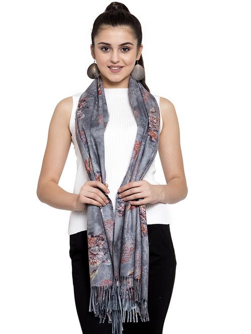 fringed hem floral viscose stole - 16828581 - Very Small Image - 1