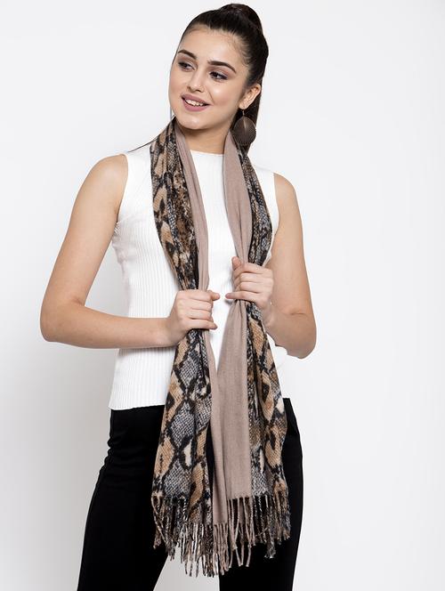 fringed hem animal viscose stole - 16828589 - Very Small Image - 1