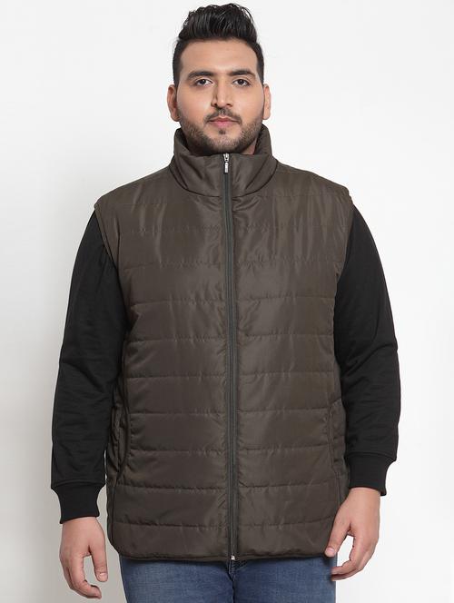brown solid quilted jacket (plus size) - 16828796 - Very Small Image - 1
