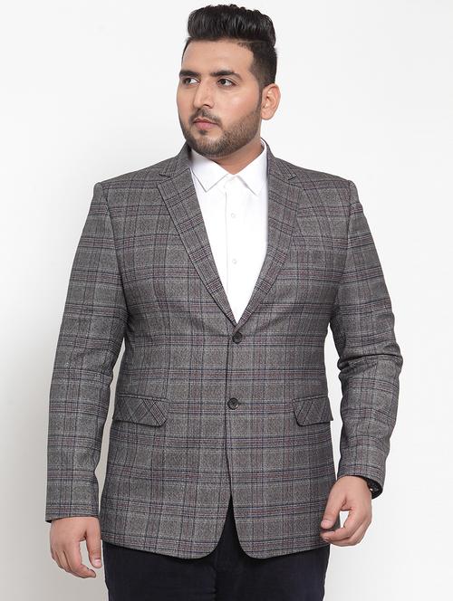 grey checkered single breasted casual blazer (plus size) - 16828806 - Very Small Image - 1