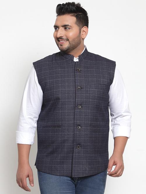 blue checkered nehru jacket (plus size) - 16828814 - Very Small Image - 1