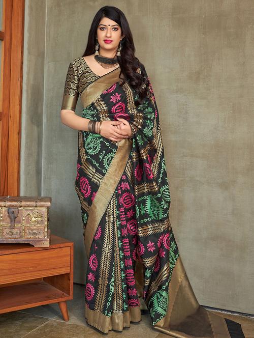 self design banarasi silk saree with blouse - 16829141 - Very Small Image - 1