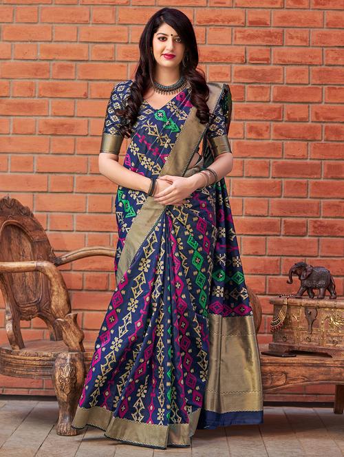 self design banarasi silk saree with blouse - 16829142 - Very Small Image - 1
