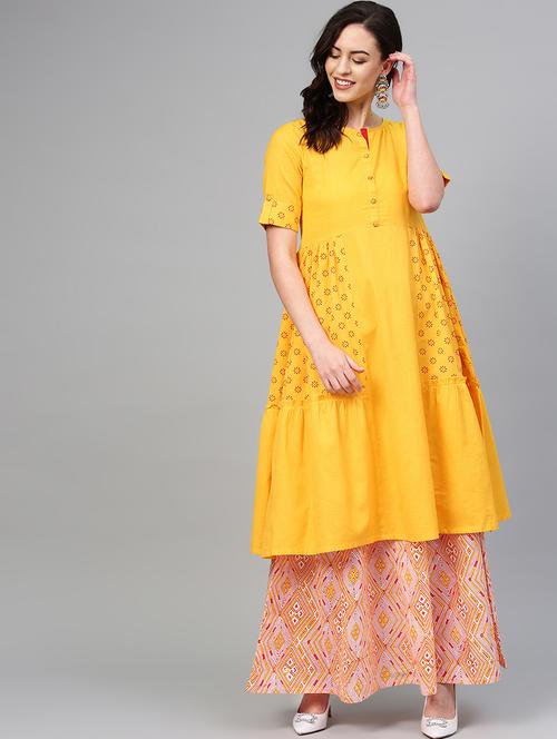 printed kurta skirt set - 16829439 - Very Small Image - 1