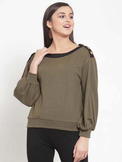 contrast ribbed bishop sleeved sweatshirt - 16830212 - Very Small Image - 1