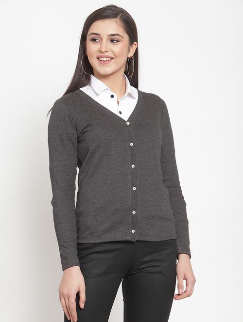 v-neck slate grey cardigan - 16830248 - Very Small Image - 1