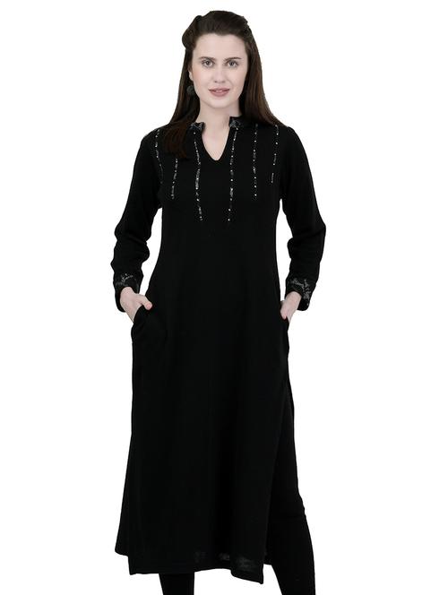 embellished woolen straight kurta - 16830561 - Very Small Image - 1